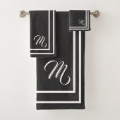 Klassisches, monogrammatisches Holzkohle-Schwarz/W Badhandtuch Set (Insitu)