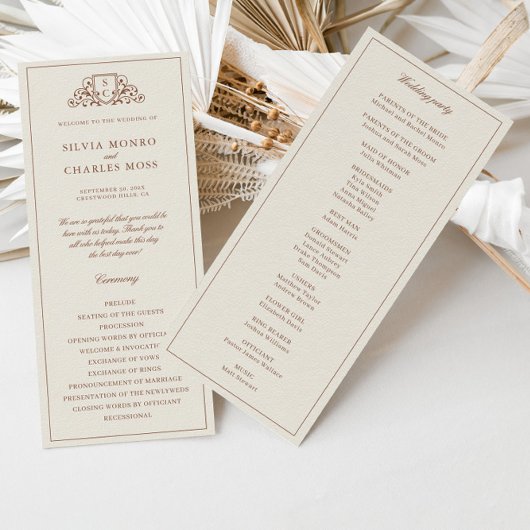 Klassisches Monorgam Brown & Ecru Hochzeitsprogram