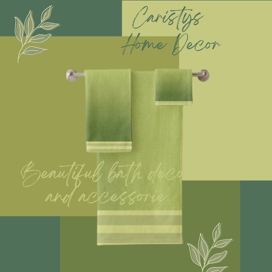 Klassisches Moosgrün mit gestreiftem Schnürtuch Badhandtuch Set