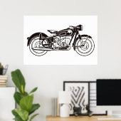 Klassisches Motorrad für Schwarz/Weiß Poster (Heimbüro)