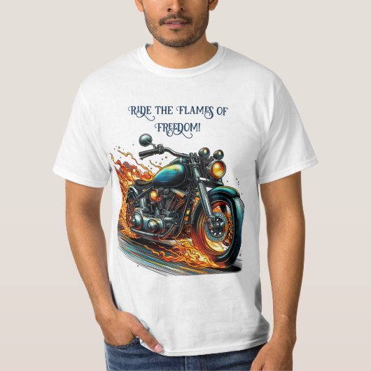 Klassisches Motorrad in Bewegung mit Flammen T-Shirt (Vorderseite)
