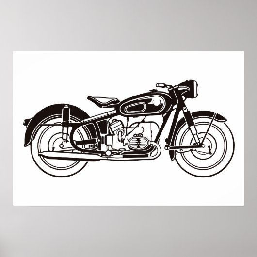 Klassisches Motorrad SMALL in Schwarzweiß Poster (Vorne)