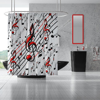 Klassisches Musical Chaos Red Black and White Duschvorhang