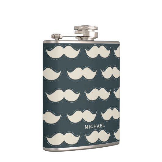 Klassisches Mustache-Muster auf schwarz Personalis Flachmann (Rechts)