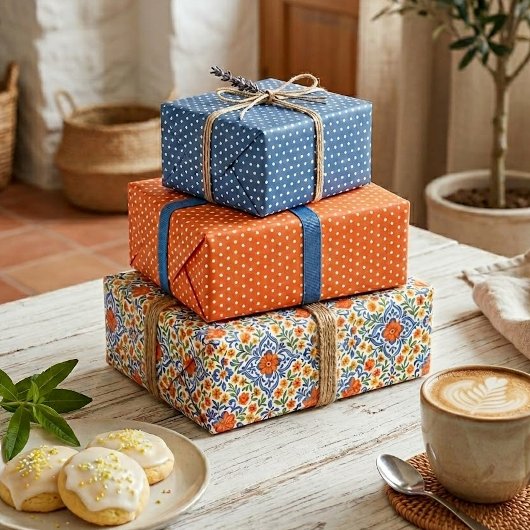 Klassisches Muster der mediterranen Flora Geschenkpapier Set