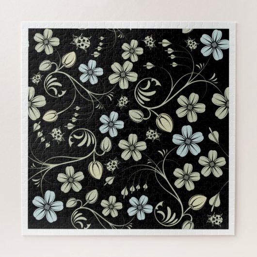 Klassisches Muster nahtloser Blume, schwarzer Hint Puzzle (Horizontal)