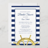 Klassisches Nautical Stripes Navy Gold Brautparty Einladung (Vorderseite)