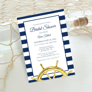 Klassisches Nautical Stripes Navy Gold Brautparty Einladung