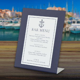 Klassisches nautisches Anker-Marineblau-Bar-Menü Sockelschild