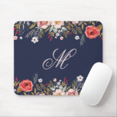 Klassisches Navy Blau Florales Benutzerdefiniertes Mousepad (Mit Mouse)