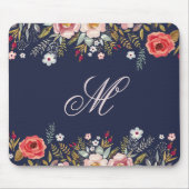 Klassisches Navy Blau Florales Benutzerdefiniertes Mousepad (Vorne)