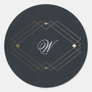 Klassisches Navy Blau Kalligrafie Monogramm Hochze Runder Aufkleber