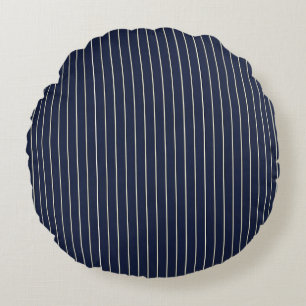 Klassisches Navy Blau mit Elfenbein-Streifen  Rundes Kissen