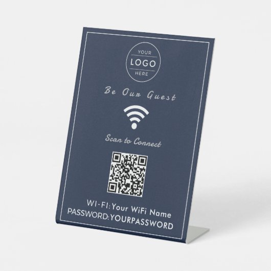 Klassisches Navy Blau QR Code WiFi-Schild Sockelschild (Vorderseite)