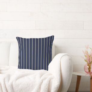 Klassisches Navy Blau Skinny Elfenbein Pinstripes Kissen