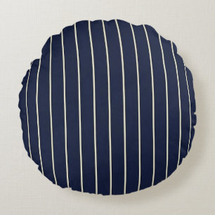 Klassisches Navy Blau Skinny Elfenbein Pinstripes Rundes Kissen