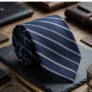 Klassisches Navy Blau und Weiß Executive Pinstripe Krawatte