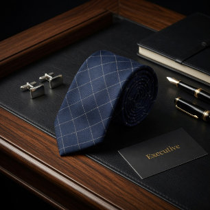 Klassisches Navy Blau und Weiß Windowpane Karo Krawatte
