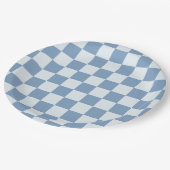 Klassisches Navy Blau & Weiß Gingham Picknick Pappteller (Schrägansicht)