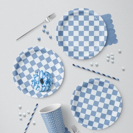 Klassisches Navy Blau & Weiß Gingham Picknick Pappteller