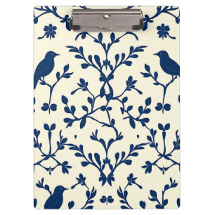 Klassisches Navy Blaues Vogel-Damaskus-Toile-Silho Klemmbrett