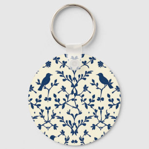 Klassisches Navy Blaues Vogel-Damaskus-Toile-Silho Schlüsselanhänger