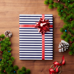 Klassisches Navy Blue and White Stripe Muster Geschenkpapier