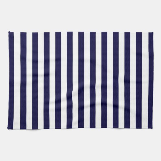 Klassisches Navy Blue and White Stripe Muster Geschirrtuch (Horizontal)