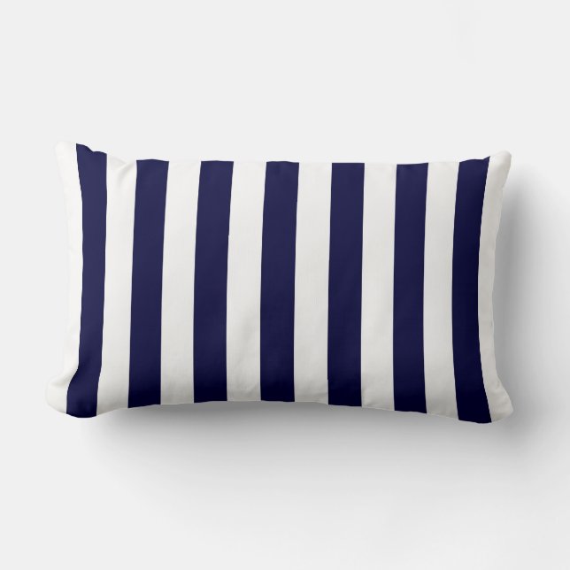 Klassisches Navy Blue and White Stripe Muster Lendenkissen (Vorderseite)
