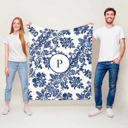 Klassisches Navy Blue Damask Muster Fleecedecke (Beispiel)