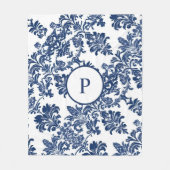 Klassisches Navy Blue Damask Muster Fleecedecke (Vorderseite)