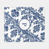 Klassisches Navy Blue Damask Muster Fleecedecke (Vorderseite (Horizontal))