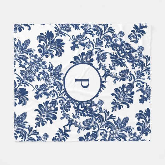 Klassisches Navy Blue Damask Muster Fleecedecke (Vorderseite (Horizontal))