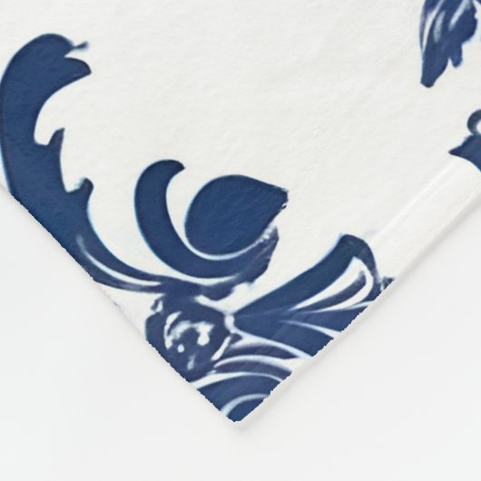 Klassisches Navy Blue Damask Muster Fleecedecke (Ecke)