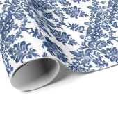 Klassisches Navy Blue Damask Muster Geschenkpapier (Rolleneckpunkt)