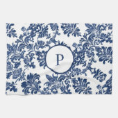 Klassisches Navy Blue Damask Muster Geschirrtuch (Horizontal)