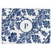 Klassisches Navy Blue Damask Muster Große Geschenktüte (Rückseite)