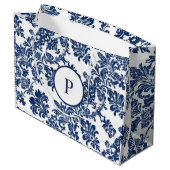 Klassisches Navy Blue Damask Muster Große Geschenktüte (Rückseite Schrägansicht)