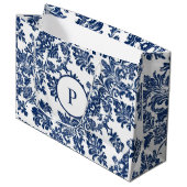 Klassisches Navy Blue Damask Muster Große Geschenktüte (Vorderseite Schrägansicht)