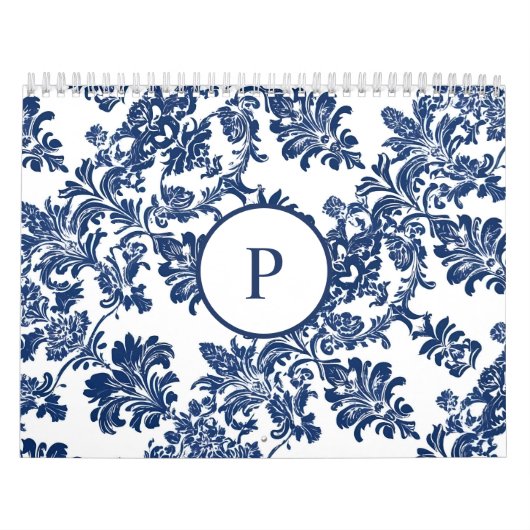 Klassisches Navy Blue Damask Muster Kalender (Titelbild)