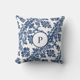 Klassisches Navy Blue Damask Muster Kissen
