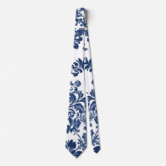 Klassisches Navy Blue Damask Muster Krawatte (Vorderseite)