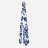 Klassisches Navy Blue Damask Muster Krawatte (Rückseite)
