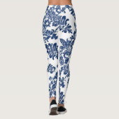 Klassisches Navy Blue Damask Muster Leggings (Rückseite)
