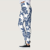 Klassisches Navy Blue Damask Muster Leggings (Links)