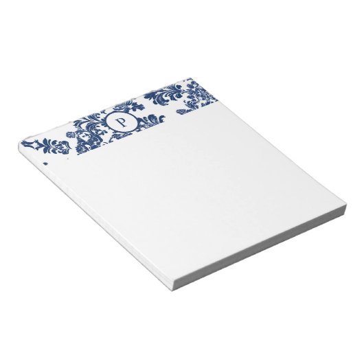 Klassisches Navy Blue Damask Muster Notizblock (angewinkelt)