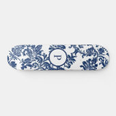 Klassisches Navy Blue Damask Muster Skateboard (Horizontal)