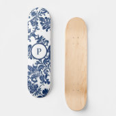 Klassisches Navy Blue Damask Muster Skateboard (Vorderseite)