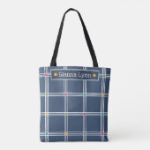 Klassisches Navy Blue Kariert Monogram Tasche (Rückseite)