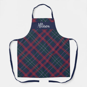 Klassisches Navy Grün Rot Tartan Karo Monogramm Schürze